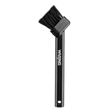 A black cleaning brush designed for waffle makers, featuring stiff bristles angled at 90 degrees from the handle. The handle has WARING printed in white letters and a convenient hole at the bottom for hanging. The background is light gray.