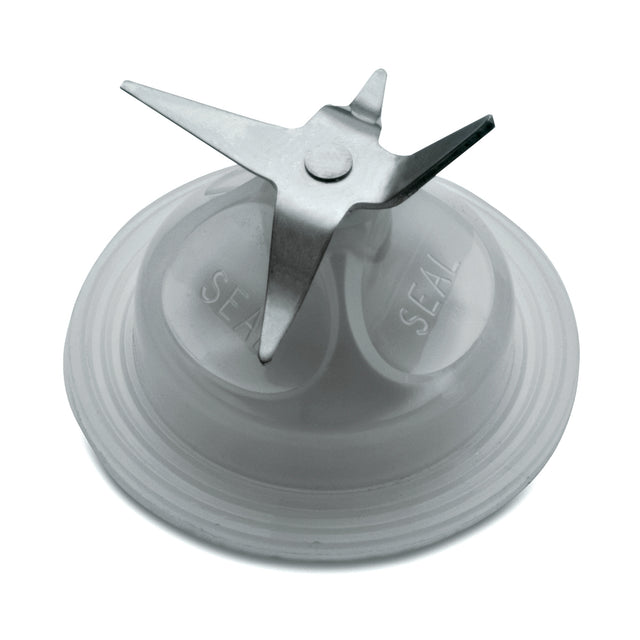 A close-up of a Waring Repair Kit Blade for the BB150 blender shows four sharp metal blades fixed to a circular plastic base with a white rubber sealing ring. The word SEAL is embossed twice on the base beneath the blades.