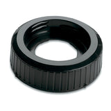 A black, round plastic screw cap with vertical ridges around its outer edge and an open center, photographed on a white background. This glossy BB150 cap appears sturdy and is likely used for sealing bottles or in a Waring Collar Repair Kit.