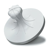 A white, round citrus juicer attachment compatible with Waring JC4000, featuring a ridged, bulbous center like a classic lemon reamer. Curved grooves direct juice into the circular base. Photographed angled right on a white background.