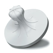 A white, round citrus juicer attachment compatible with Waring JC4000, featuring a ridged, bulbous center like a classic lemon reamer. Curved grooves direct juice into the circular base. Photographed angled right on a white background.