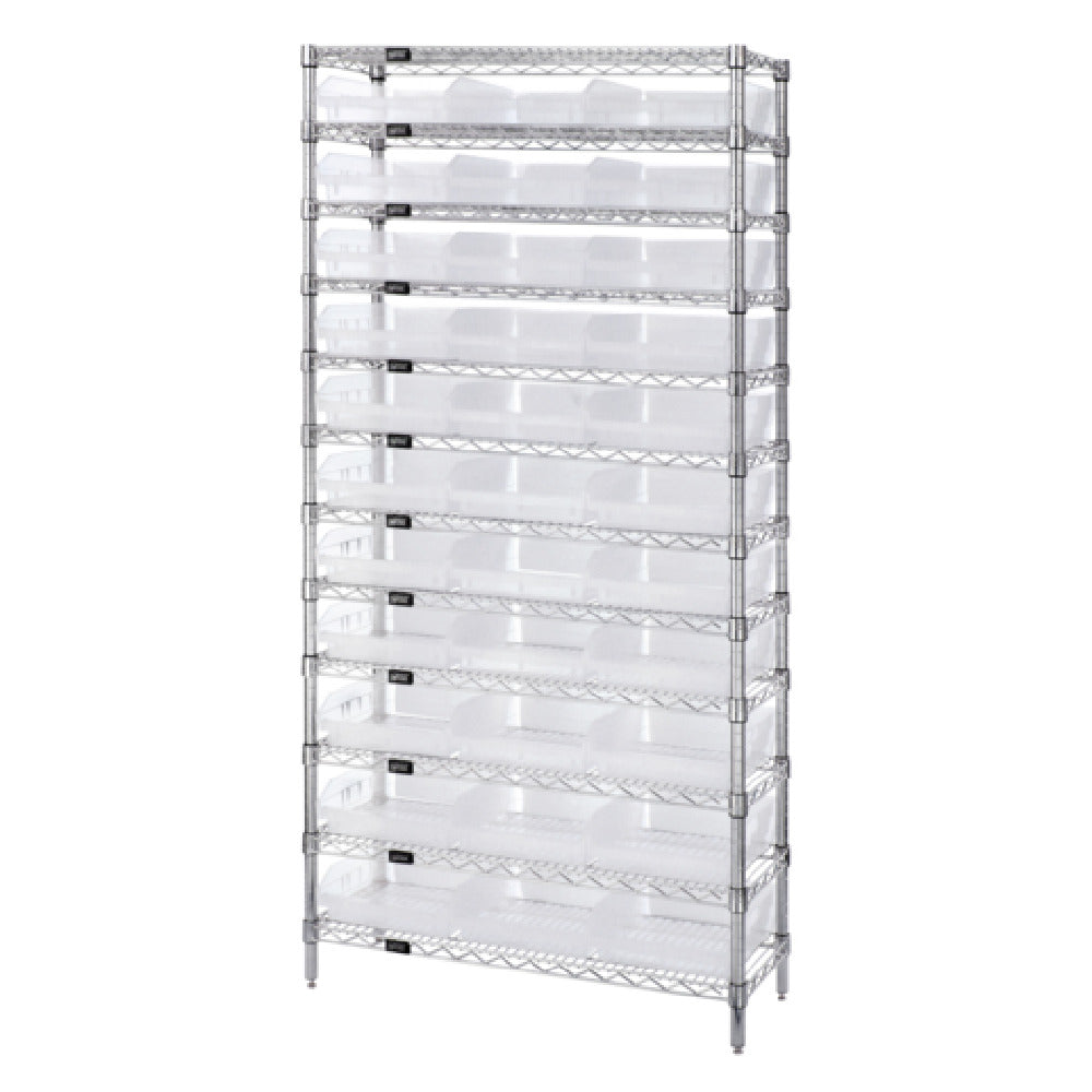 Quantum WR12-109CL Bin Wire Shelving System 36"W X 12"D X 74"H Overall Size 800 Lb. Capacity Per Shelf