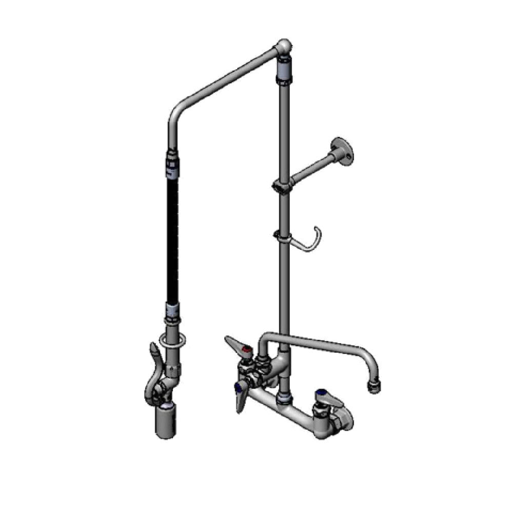 T&S Brass B-0131-ADF12-BC EasyInstall Pre-Rinse Unit Wall Mount Mixing Faucet With 8" Adjustable Centers