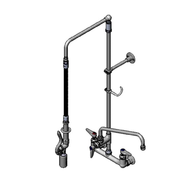 T&S Brass B-0131-ADF12-BC EasyInstall Pre-Rinse Unit Wall Mount Mixing Faucet With 8" Adjustable Centers