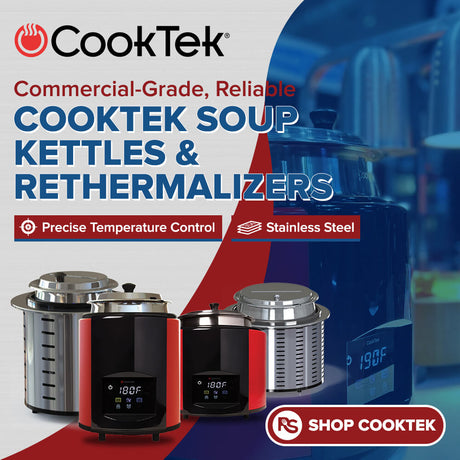 CookTek commercial soup kettles and rethermalizers with precise temperature control and stainless steel construction for foodservice soup warming.