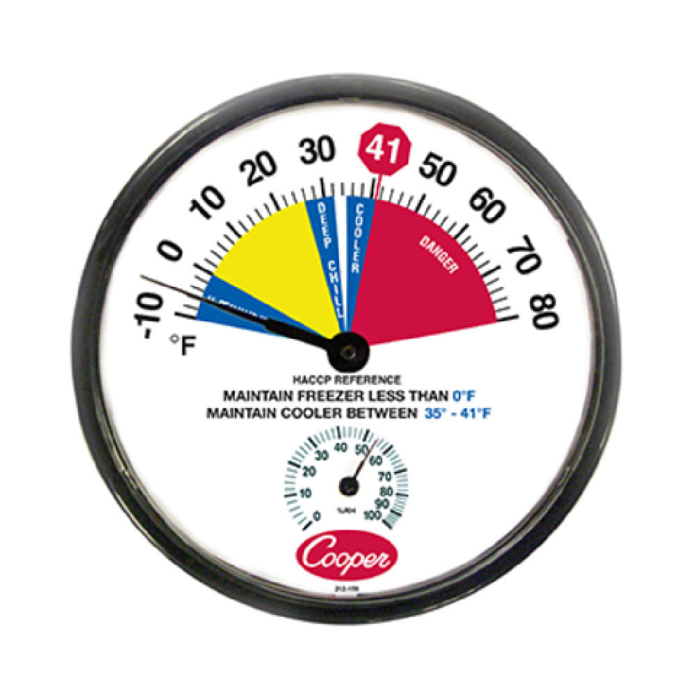 Cooper Atkins 212-159-8 Freezer/Cooler Thermometer 12" (30.5cm) Dia. Dial Temperature Range -10° To 80°F