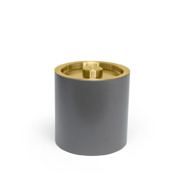 FOH RIB026GYL21 3.5qt Round London Ice Bucket Smoke With Matte Brass Lid Includes One RIB017GYL21-BTM 3.5qt Round London Ice Bucket Base Smoke