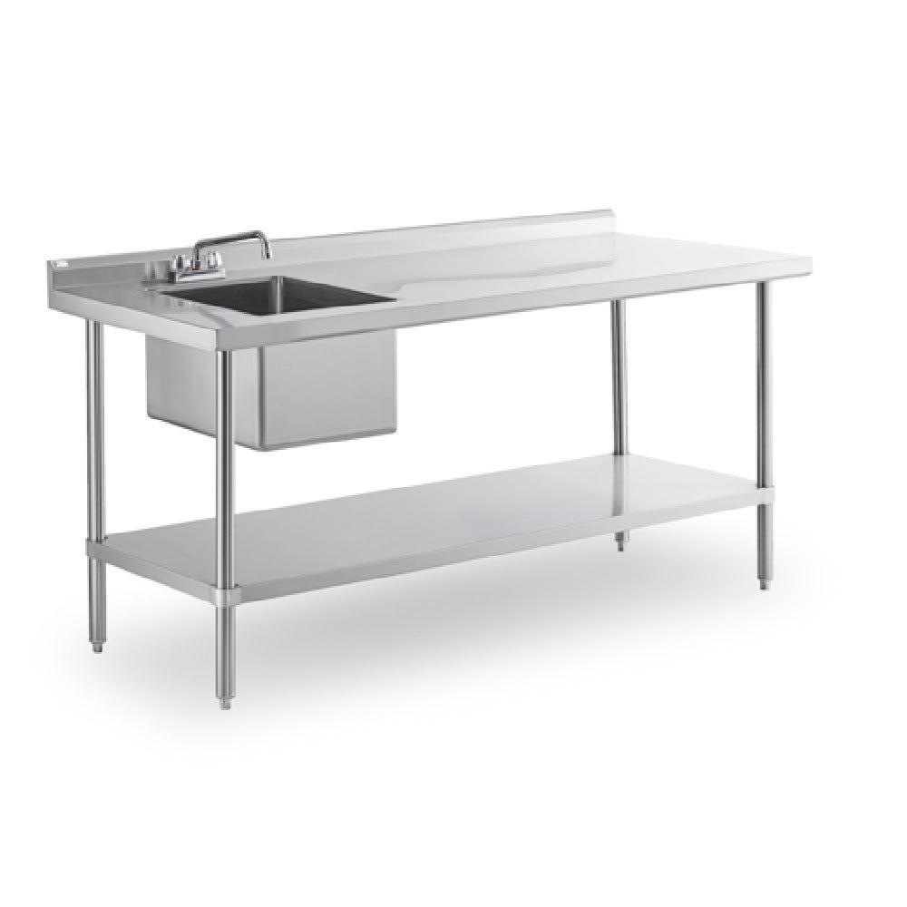 Steel Works Stainless SWSTM-3072WS-L-316 Sink Table 30" X 72" X 35-1/2"H With 2" Backsplash And 1/2" Marine Edges At 3 Sides