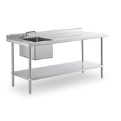 Steel Works Stainless SWSTM-3072WS-L-316 Sink Table 30" X 72" X 35-1/2"H With 2" Backsplash And 1/2" Marine Edges At 3 Sides