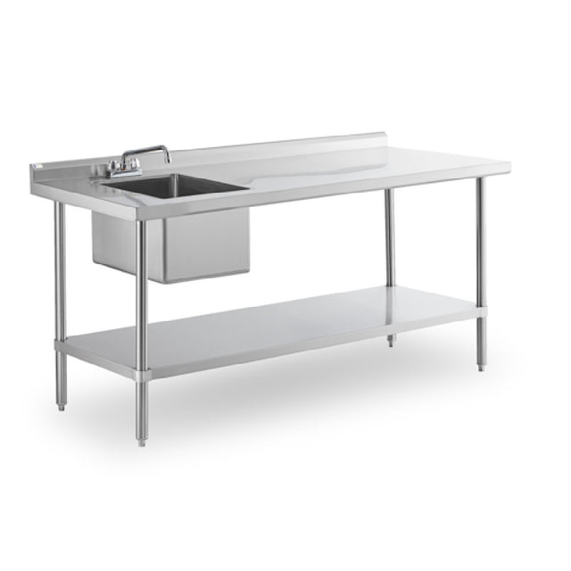 Steel Works Stainless SWSTM-3072WS-L-316 Sink Table 30" X 72" X 35-1/2"H With 2" Backsplash And 1/2" Marine Edges At 3 Sides