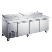 Omcan 50044 (PT-CN-2337-HC) Refrigerated Pizza Prep Table Three-section Side Mount Self-contained Refrigeration