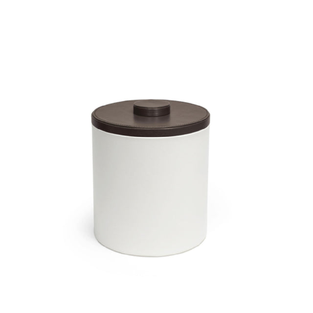 FOH RIB029WHL21 3.5qt Round London Ice Bucket White With Brown Lid Includes One RIB017WHL21-BTM 3.5qt Round London Ice Bucket Base White