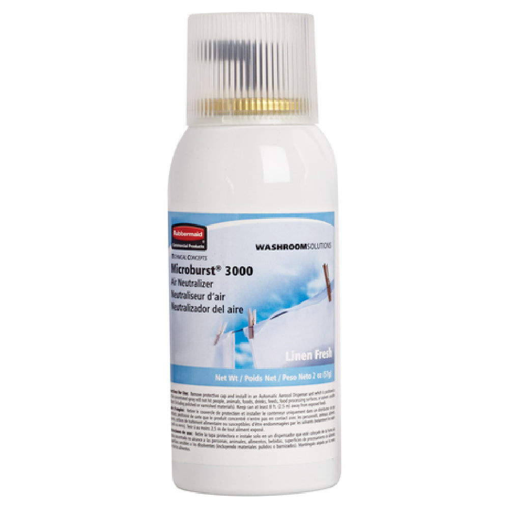 Rubbermaid FG4012551 TC Microburst® 3000 Aerosol Air Neutralizer Refill Linen Fresh (V.OC Compliant In All U.S. States Canada & Mexico) (sold In Case Quantities Only)