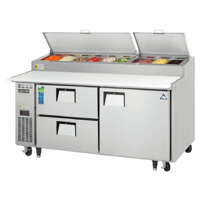 Everest Refrigeration EPPR2-D2 Drawered Pizza Prep Table Two-section 71"W