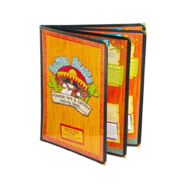 Menu Solutions SE350D_BENGALINE-RED Menu Jacket Holds 8-1/2" X 14" Insert Quad Pocket Booklet With 8 Views (binding On All Panels)
