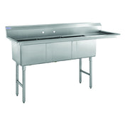 Hubert 93040 - Kratos® 3 Compartment Sink, 76"W X 22"D X 44.75"H, 16 Ga