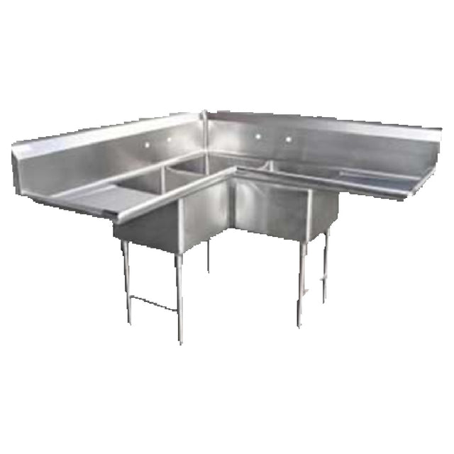 GSW USA SE18183C Corner Sink Three Compartment 57-1/2"W X 24"D X 45"H