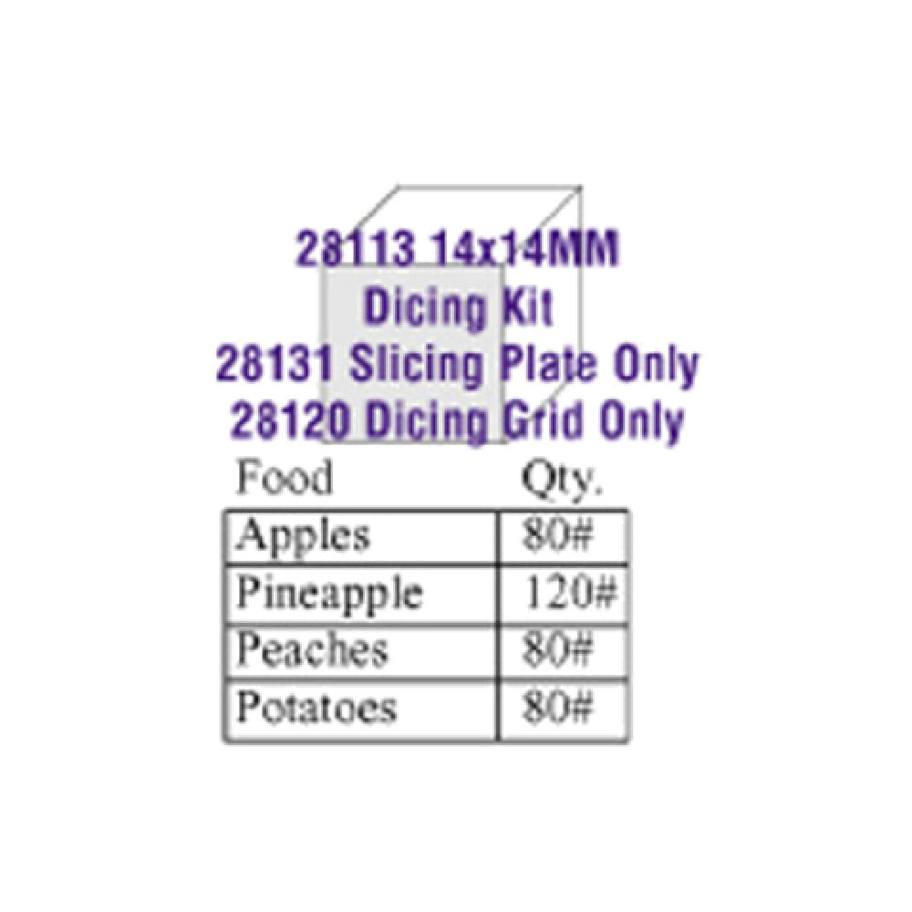 Robot Coupe 28113W Dicing Kit 14 X 14mm (9/16") Includes: Slicing Disc (28131) & Dicing Grid (28120)