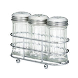 TableCraft Products 659N - Condiment Dispenser Set, Includes (3) 2 Oz. Fluted Glass Shakers & (1) Chrome Plated Rack