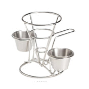 GET Enterprises 4-96282 Clipper Mill Fry Cone Basket 4-1/4 Dia. X 6"H With (2) 2-3/4" Dia. Condiment Cup Holders