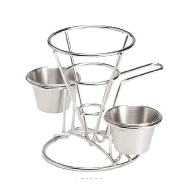 GET Enterprises 4-96282 Clipper Mill Fry Cone Basket 4-1/4 Dia. X 6"H With (2) 2-3/4" Dia. Condiment Cup Holders