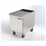 Merco CMC18 Merco CrispyMax Cart For Single (MCG1027) Or Double (MCG1827) Lane CrispyMax (not Included). Single Left Swing Hinged Door With Magnetic Closure. One Removable Interior Shelf. Four Swivel Casters