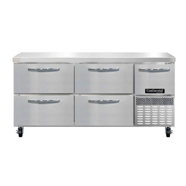 Continental Refrigerator RA68N-D Refrigerated Base Worktop Unit 68"W 300 Series Stainless Steel Flat Work Top