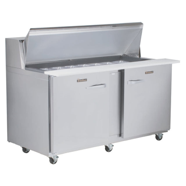 Traulsen UPT6012LL-0300 Dealer's Choice Compact Prep Table Refrigerator With Roll-top Lid Which Serves As An Overshelf