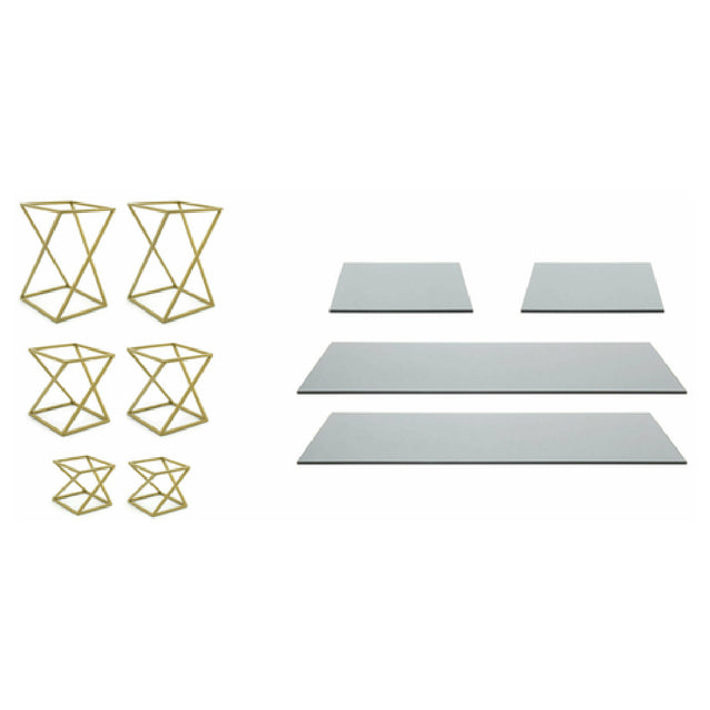 FOH BST033MUM28 Buffet Essentials Twist Smoke Glass On Matte Brass Includes Two BRI005GOI28 Twist Risers Set Of 3 Matte Brass