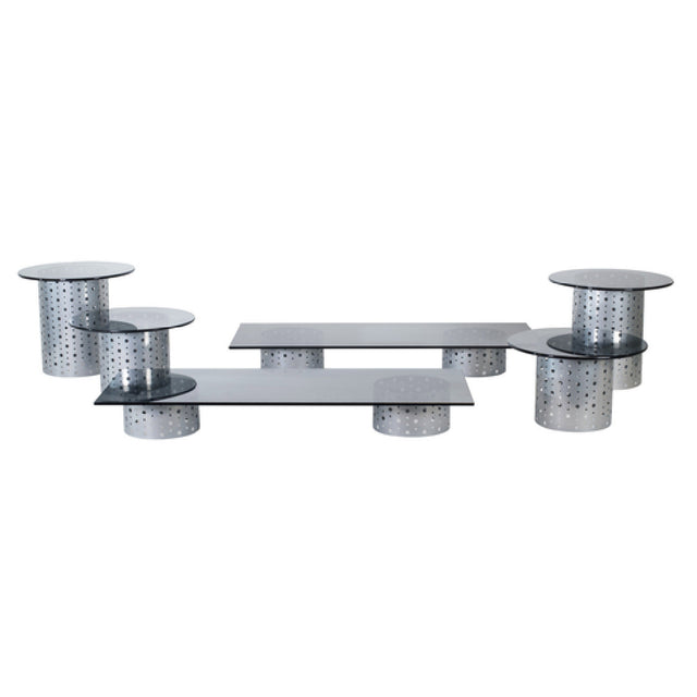 FOH BST009MUM28_ Buffet Essentials Dots Smoke Glass On Silver Includes Two BRI004BCI20 Dots Risers Set Of 4 Silver