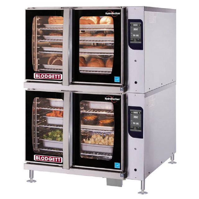 Blodgett (Middleby) HV-100EM - Double Hatchable Hydrovection Oven, Pan Capacity (10) 18” X 26” Bake Pans Or (20) 12 X 20” X 2-1/2” Steam Table Pans. Complete With 10 Stainless Steel Wire Shelves. One Touch Control - 7-inch Touchscreen Stores Up To 500 Recipes. Includes Rack Timing