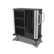 Forbes Industries 2277 Plastic INROOM Housekeeping Suite Cart Three Shelves In A 24" W X 19" D X 40" H Black Cabinet With Rounded Stainless Steel Corners And Vertical Handles