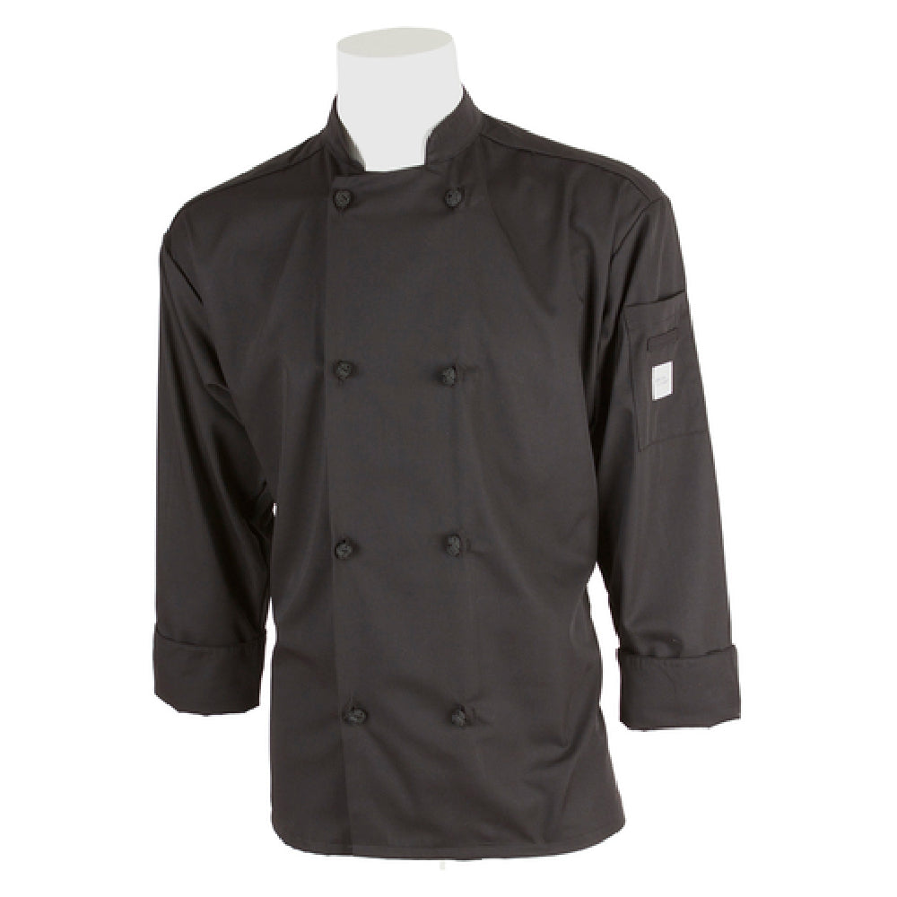 Mercer Culinary M60012BK1X Millennia® Unisex Jacket (8) Cloth Knot Buttons Shoulder Pocket