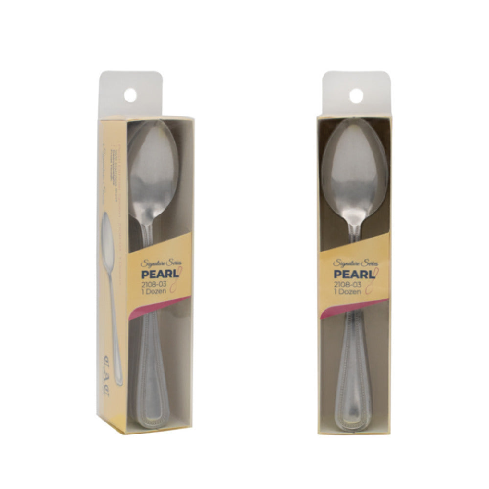 CAC China 2108-03 Pearl Dinner Spoon 7 1/4" 18/0 Stainless Steel High Weight