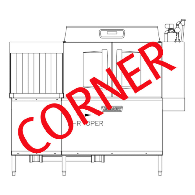 Hobart CLCS76EN-BAS+BUILDUP Conveyor Dishwasher Single Tank With A CORNER Scrapper