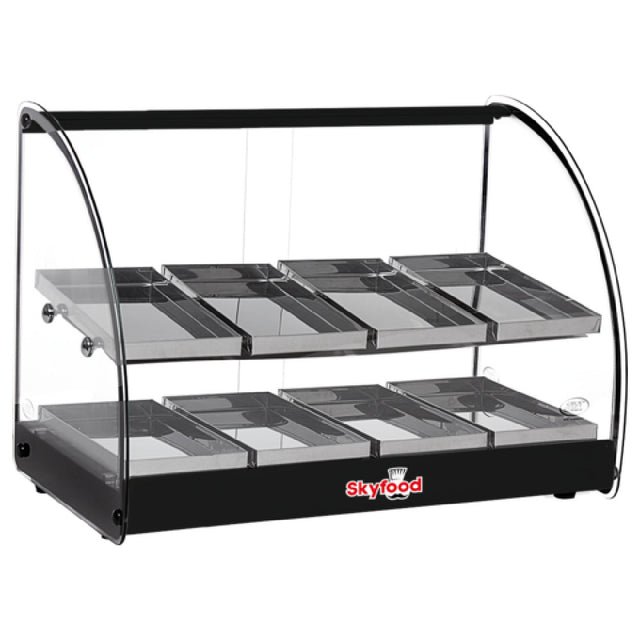 Skyfood Equipment FWD2-24BL Food Warmer Display Case 24-1/2"W X 14-3/8"D X 17-1/2"H (2) Shelves With (8) Stainless Steel Pans Per Shelf