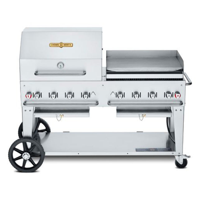 Crown Verity CV-MCB-60 SI50/100-RGP Mobile Outdoor Charbroiler LP Gas 58" X 21" Grill Area