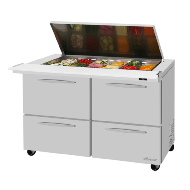 Turbo Air PST-48-18-D4-N-FL PRO Series Mega Top Sandwich/Salad Prep Table With Flat Lid