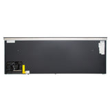 The image shows the back view of an Empura refrigeration unit, likely a refrigerator or bottle cooler with 29 cu. ft. capacity. It features a dark metal panel, vent, power cord, yellow label, and several white stickers on the right side.