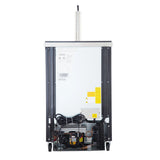 A commercial ice cream machine viewed from the back, similar in design to an Empura Refrigeration beer dispenser. The lower section exposes mechanical and electrical components, with visible wiring, ventilation grilles, and wheels at the base.