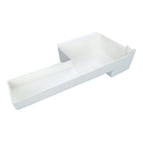 A white, rectangular plastic tray with two connected sections—perfect for Empura Ice Machines or use as a sink accessory. It features a larger, deeper compartment and a shallower, narrower section, all with smooth surfaces and straight edges.