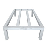 A rectangular heavy duty aluminum equipment stand with four square legs and three wide support bars across the top. The sturdy frame, labeled “Empura,” boasts an industrial design reminiscent of a commercial dunnage rack. Plain white background.