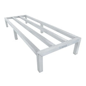 A heavy duty aluminum dunnage rack with four sturdy legs and three horizontal slats across the top. The rectangular frame is open and elevated off the ground, with the Empura brand name visible on the front. The background is plain white.