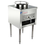 A commercial gas wok range by Empura featuring a circular burner ring on top, vented front panel, control lever, lower shelf, and four sturdy legs with adjustable feet; ideal for high-output cooking in Asian kitchens.