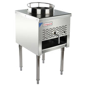 A commercial gas wok range by Empura featuring a circular burner ring on top, vented front panel, control lever, lower shelf, and four sturdy legs with adjustable feet; ideal for high-output cooking in Asian kitchens.
