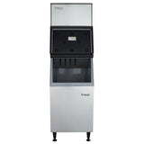 Front-facing image of the Empura E-MCHB350 with open ice bin lid and interior visible, suitable for foodservice