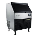Angled front image of the Empura E-UCF310 stainless steel ice machine designed for undercounter commercial use