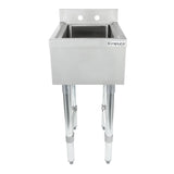 A stainless steel underbar sink with a deep rectangular 1 compartment basin, four sturdy cylindrical legs, and a backsplash with two faucet holes. The Empura brand name is displayed on the upper right front panel. The sink is shown against a white background.