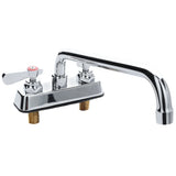 A sleek, modern deck mount faucet with a stainless metallic finish, high-arched swing spout, two hexagonal bases with visible threaded brass connections, and a single lever handle on the left.