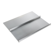 A rectangular, flat stainless steel sheet with two parallel raised edges forms a channel down the center, likely serving as a sliding cover for an underbar ice bin. Its smooth, reflective surface suggests compliance with NSF standards.